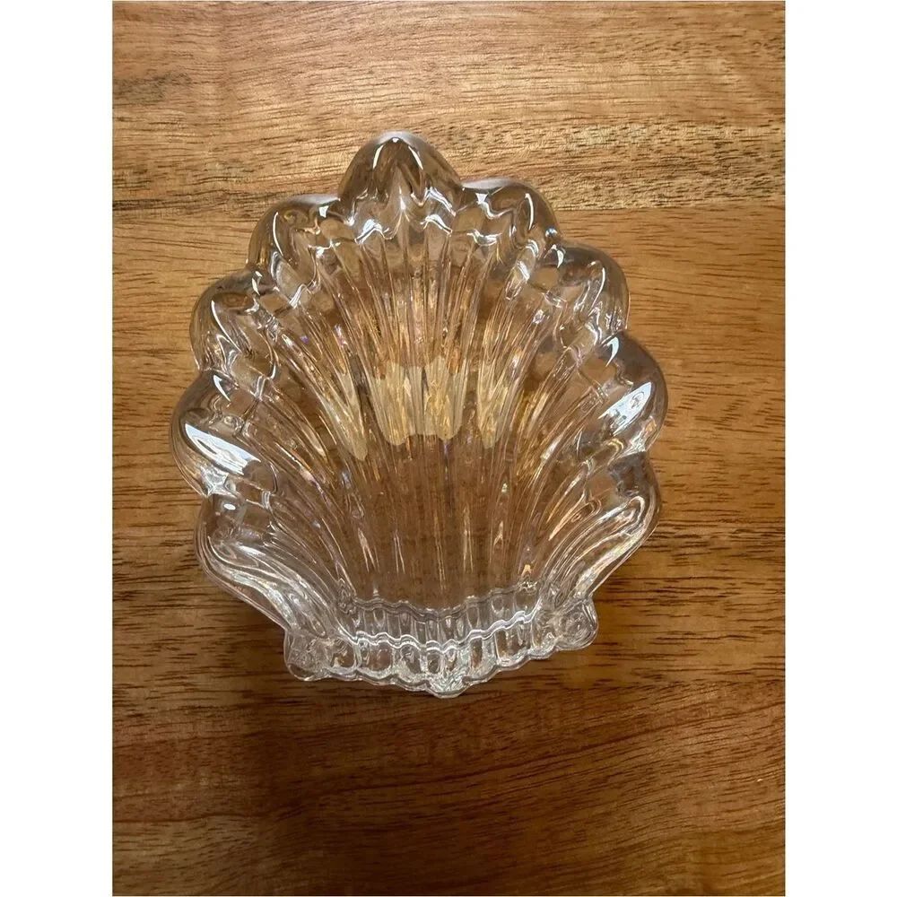 Crystal and Glass Shell Dish with lid. Vintage - Decorative Trinket Bowl